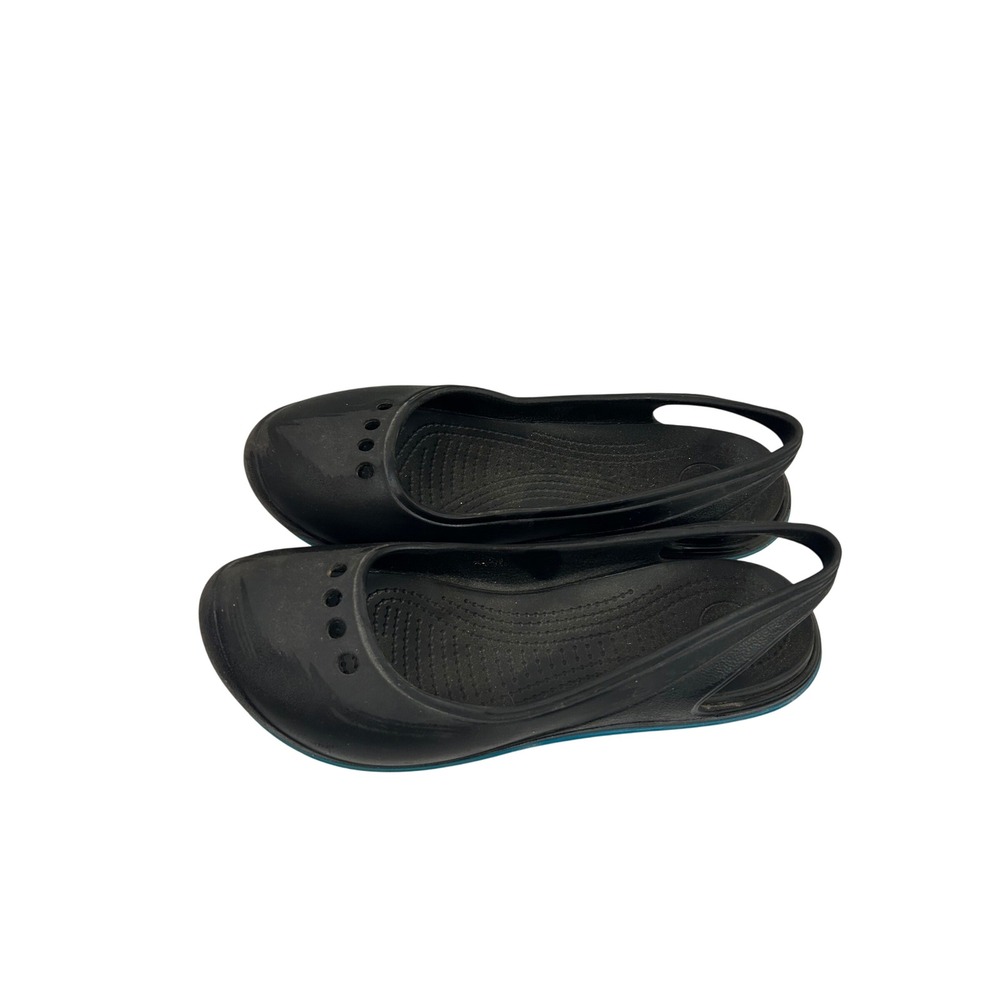 Crocs Rio Flat Sandals 9 Black Slingback Pointed Toe Cutout Womens